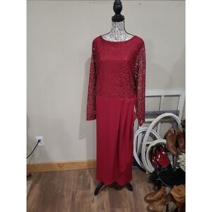 Roamans Women SZ 22W Burgandy Lace Bodice Modest Gown Cruise wedding guest NWOT